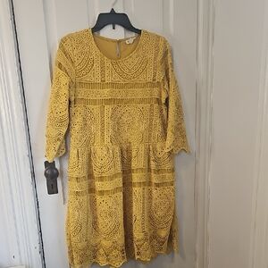 Chic Mustard Lace Long Sleeve Dress